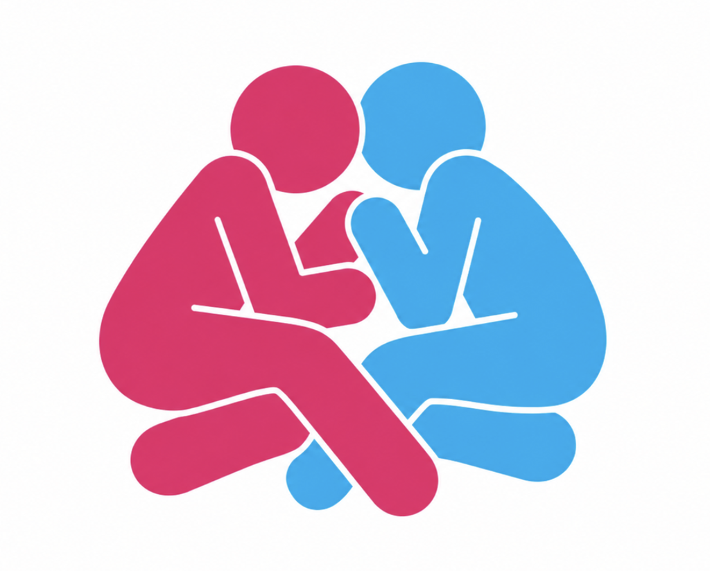 Illustration of the side-lying position with husband and wife facing each other
